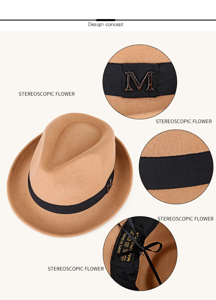 Hommes hiver épais chaud feutre Fedora chapeaux laine Gentleman Jazz casquette homburg mâle classique à bord étroit chapeau haut-de-forme