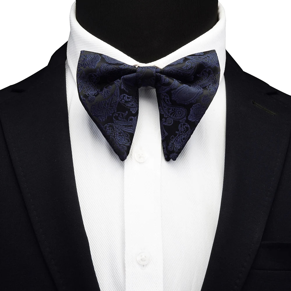 GUSLESON Paisley grand noeud papillon hommes bleu rouge jaune noeud papillon poche carré boutons de manchette ensemble avec boîte-cadeau soie mariage cravate pour homme