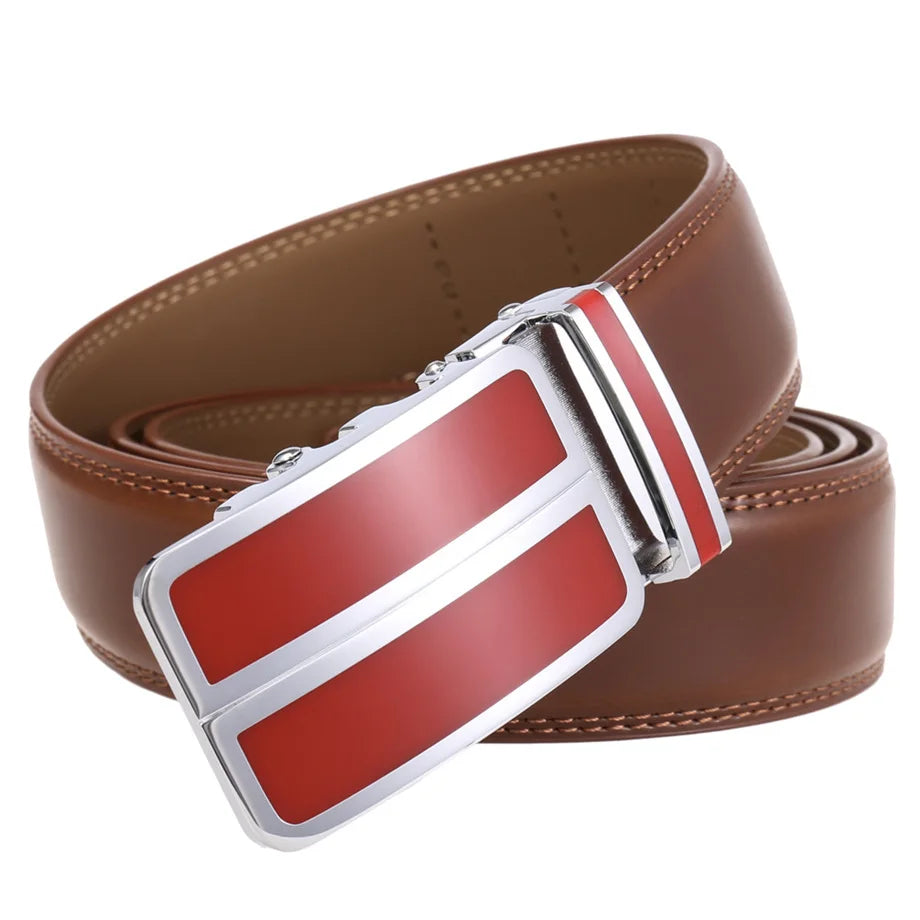 Plyesxale-Ceinture habillée en cuir véritable pour homme, cuir de vachette, automatique, strucformel, environnemental, rouge, noir, marron clair, B272