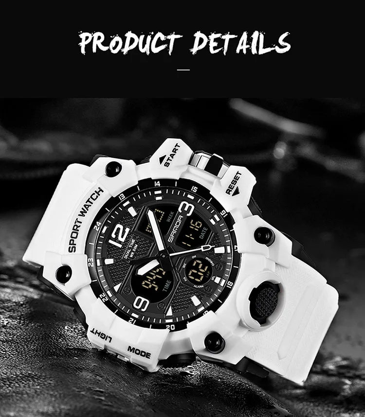 SANDA nouvelle mode Sport militaire montre-bracelet pour hommes numérique Quartz double affichage montres étanche montre décontractée pour hommes
