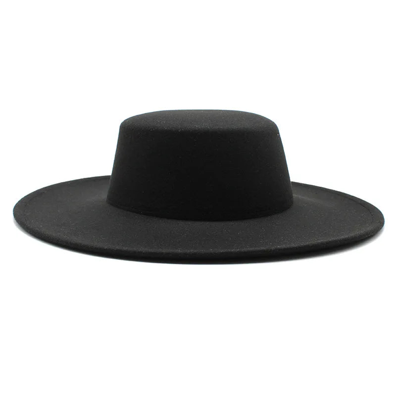 Chapeau français en feutre pour femme, grand bord large, Fedora, Derby en laine d'hiver, chapeaux de mariage et de jazz, dessus plat, 10cm