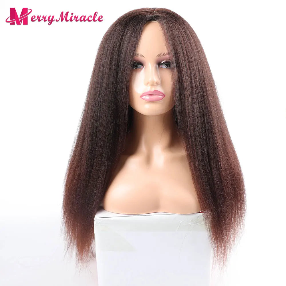 Perruques synthétiques lisses et crépues pour femmes noires, mélange de mèches noires, brunes, blondes, gingembre, rouges et blanches