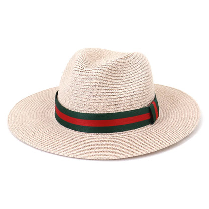 Chapeau de paille de voyage en plein air, pare-soleil de bord de mer, crème solaire, grand bord, style britannique DN, chapeau avec décoration de ruban, HZ75