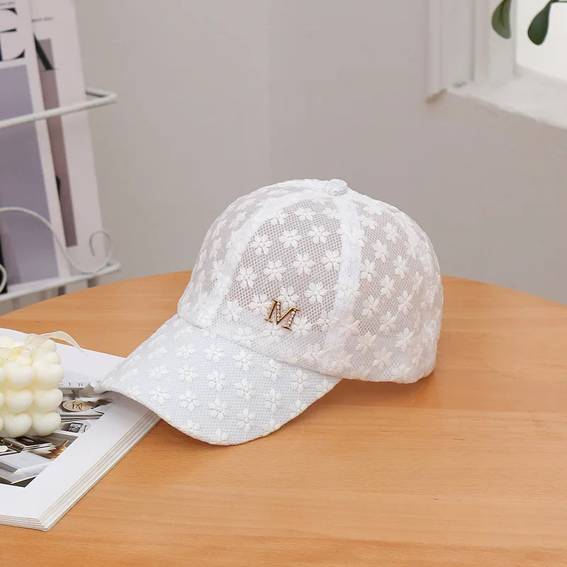 Women Lace Small Flower Baseball Caps Adjustable Hollow Lace Hat Summer Visor Cap Letter Customization