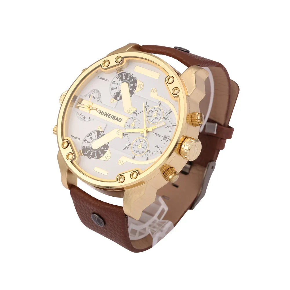 Marque grand cadran bande d'acier double affichage de l'heure hommes montres chronographe Quartz montre-bracelet militaire Relogio Masculino Hombre Reloj
