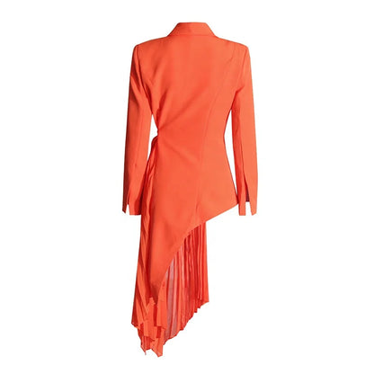 OUDINA Fashion Asymmetric Formal Belt Pleats Office Lady Blazer Elegant Dress Blazer Solid Simple Women's Casual Blazer