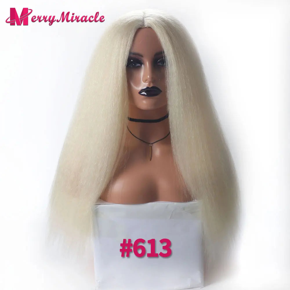 Perruques synthétiques lisses et crépues pour femmes noires, mélange de mèches noires, brunes, blondes, gingembre, rouges et blanches