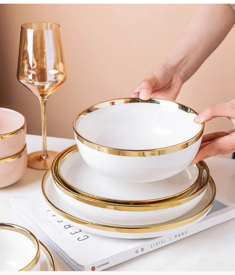 Phnom Penh-Assiettes et bols en porcelaine blanche, ensemble de nourriture, vaisselle, bol à soupe à salade, service britannique