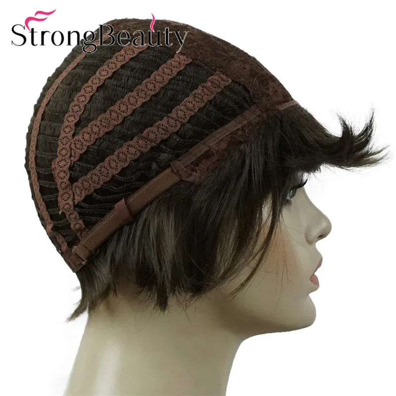 StrongBeauty-Perruques Synthétiques Courtes Droites, Cheveux Doux, Layered Shag, Ombre Blonde