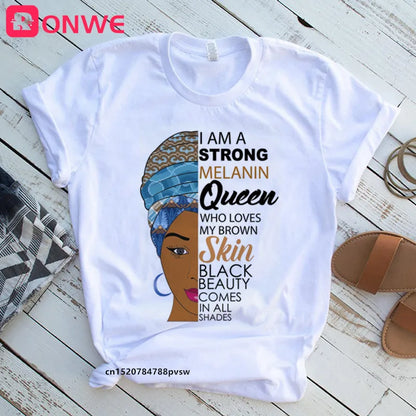 T-shirt Africain avec Imprimé Je suis une Reine de Mélanine, Vêtement pour Femme, Fille Noire, Mois de l'Histoire, DstressSunshine