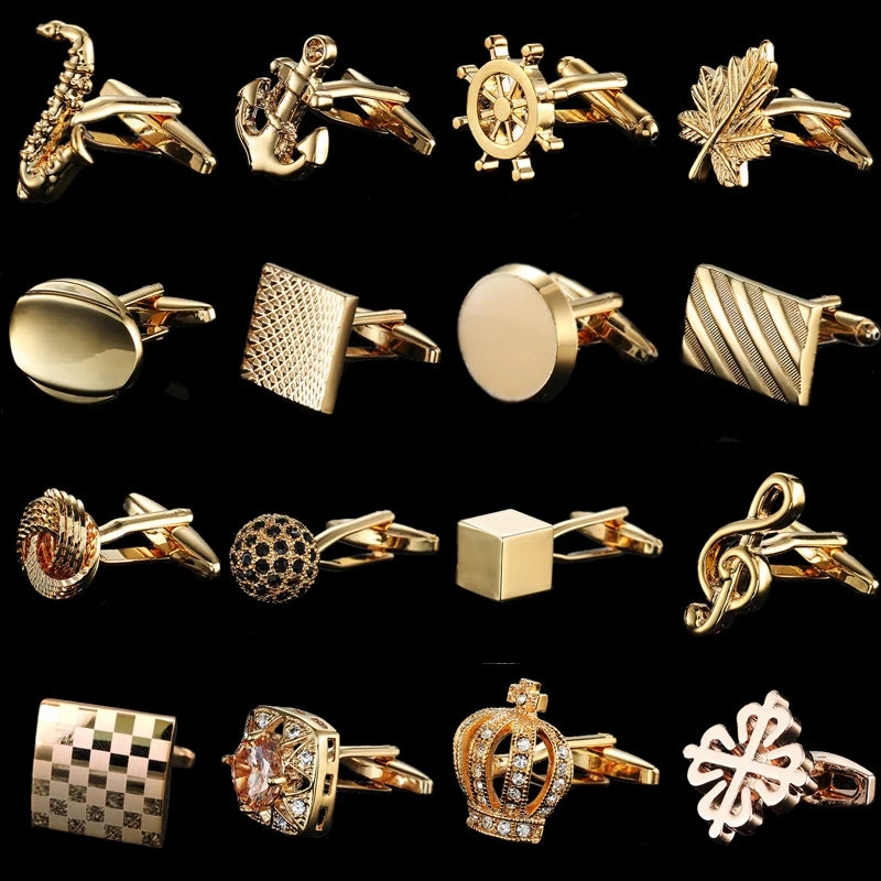 Boutons de manchette en laiton plaqué or 18 carats pour hommes, de luxe, de haute qualité, style classique, à la mode, chemise française, cadeau pour hommes, nouvelle collection été