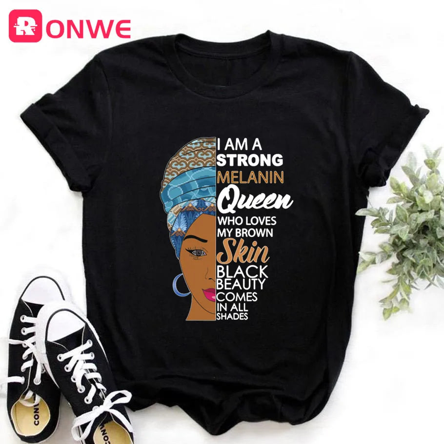 T-shirt Africain avec Imprimé Je suis une Reine de Mélanine, Vêtement pour Femme, Fille Noire, Mois de l'Histoire, DstressSunshine