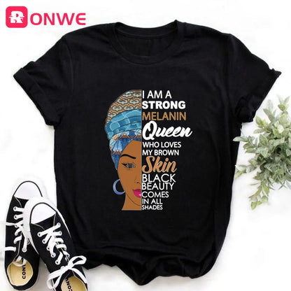 T-shirt Africain avec Imprimé Je suis une Reine de Mélanine, Vêtement pour Femme, Fille Noire, Mois de l'Histoire, DstressSunshine