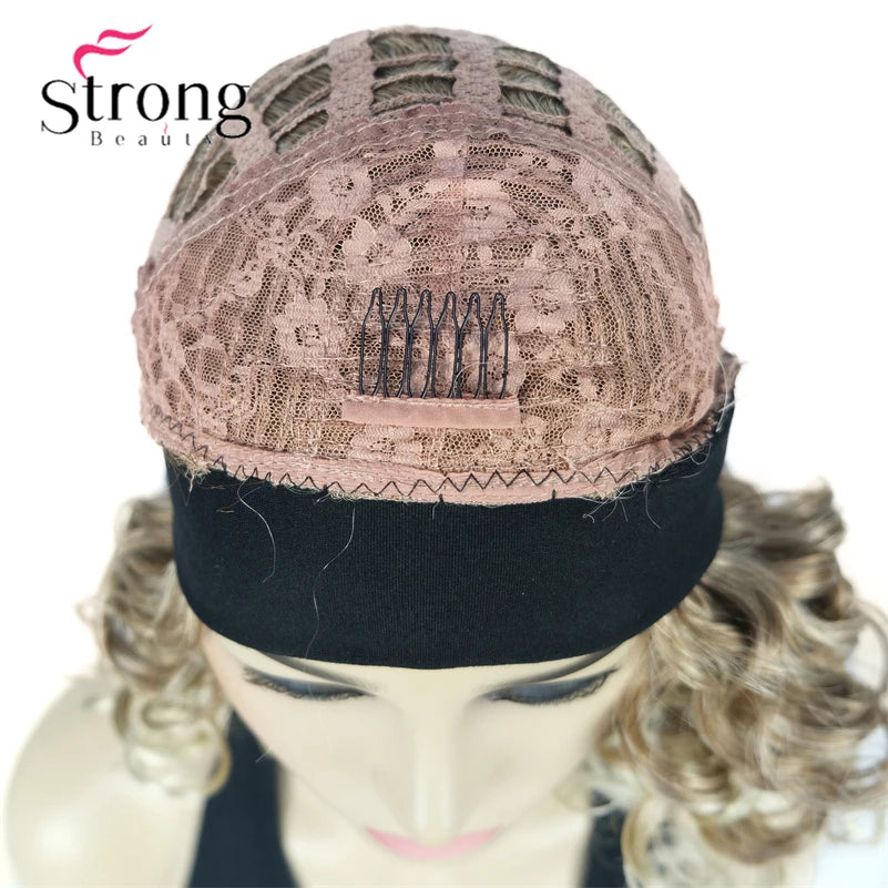 Perruques synthétiques courtes 3/4 à reflets blonds pour femmes, postiche bouclée avec bandeau, choix de couleurs