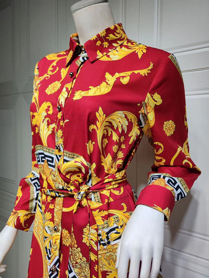 Hot Selling Printed Polyester Shirt Dress European American Middle East  Independent Station Turkish Abaya Muslim Women Dress