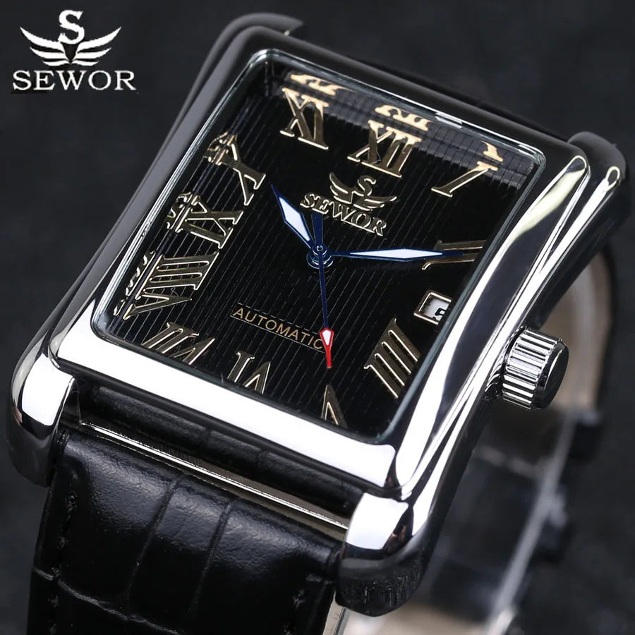 Sewor-Montre rectangulaire à affichage romain pour homme, montres-bracelets mécaniques automatiques en or, Reloj Zones