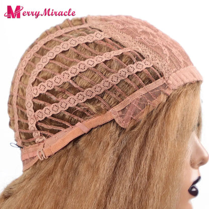 Perruques synthétiques lisses et crépues pour femmes noires, mélange de mèches noires, brunes, blondes, gingembre, rouges et blanches