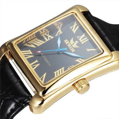 Sewor-Montre rectangulaire à affichage romain pour homme, montres-bracelets mécaniques automatiques en or, Reloj Zones