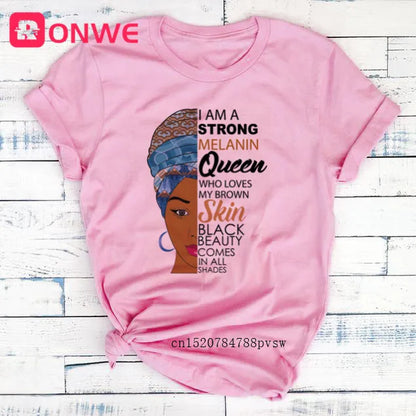 T-shirt Africain avec Imprimé Je suis une Reine de Mélanine, Vêtement pour Femme, Fille Noire, Mois de l'Histoire, DstressSunshine