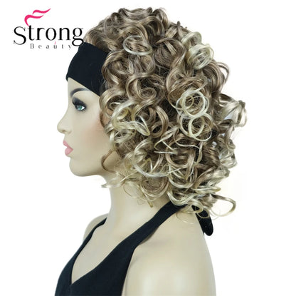 Perruques synthétiques courtes 3/4 à reflets blonds pour femmes, postiche bouclée avec bandeau, choix de couleurs
