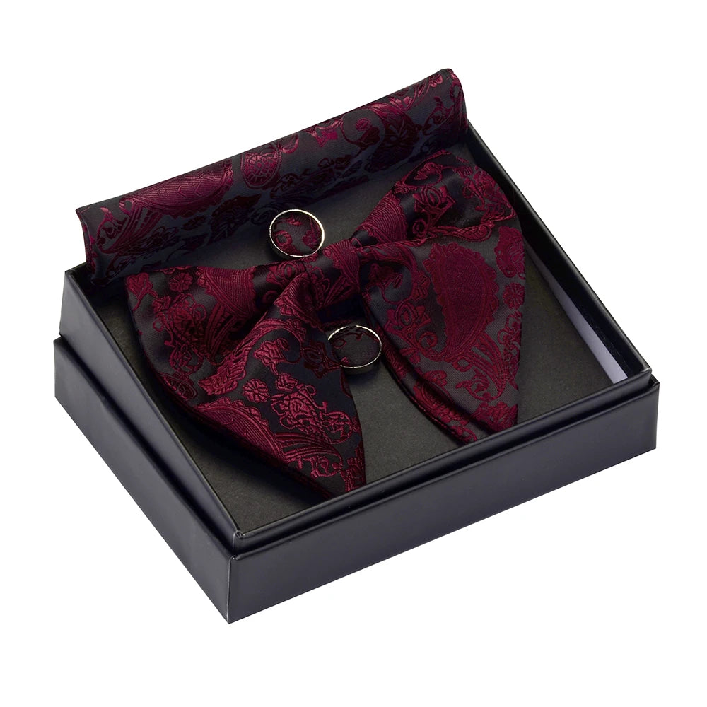 GUSLESON Paisley grand noeud papillon hommes bleu rouge jaune noeud papillon poche carré boutons de manchette ensemble avec boîte-cadeau soie mariage cravate pour homme