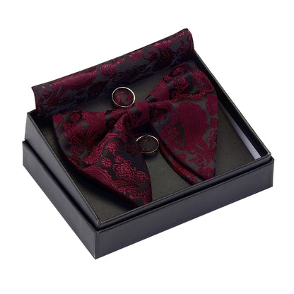 GUSLESON Paisley grand noeud papillon hommes bleu rouge jaune noeud papillon poche carré boutons de manchette ensemble avec boîte-cadeau soie mariage cravate pour homme