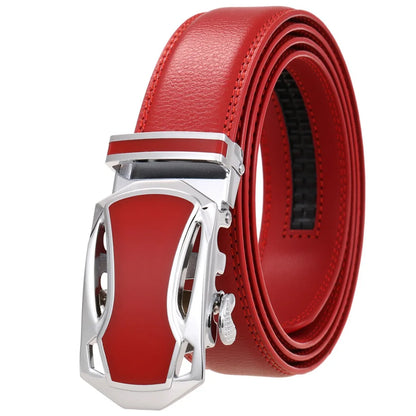 Hommes couleur rouge 3.5 cm largeur bracelet en cuir de vache haute qualité boucle automatique ceintures pour hommes marque de luxe concepteur ceintures homme B995