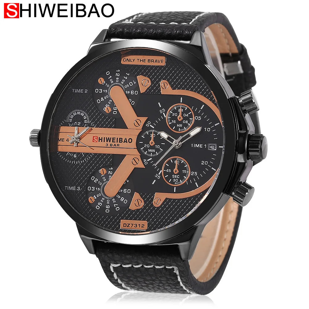 Marque grand cadran bande d'acier double affichage de l'heure hommes montres chronographe Quartz montre-bracelet militaire Relogio Masculino Hombre Reloj