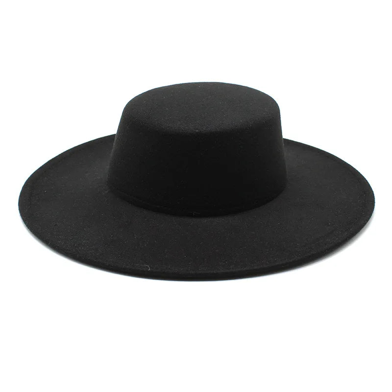 Chapeau français en feutre pour femme, grand bord large, Fedora, Derby en laine d'hiver, chapeaux de mariage et de jazz, dessus plat, 10cm
