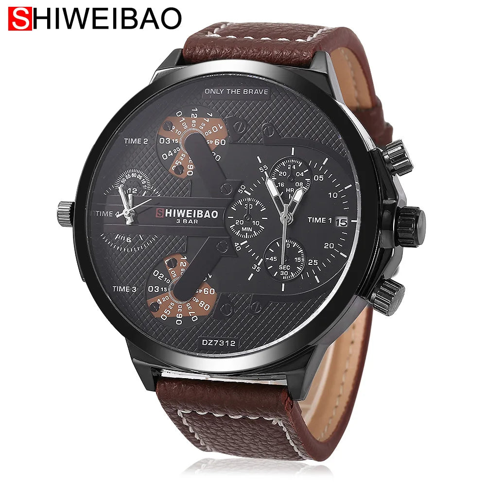 Marque grand cadran bande d'acier double affichage de l'heure hommes montres chronographe Quartz montre-bracelet militaire Relogio Masculino Hombre Reloj