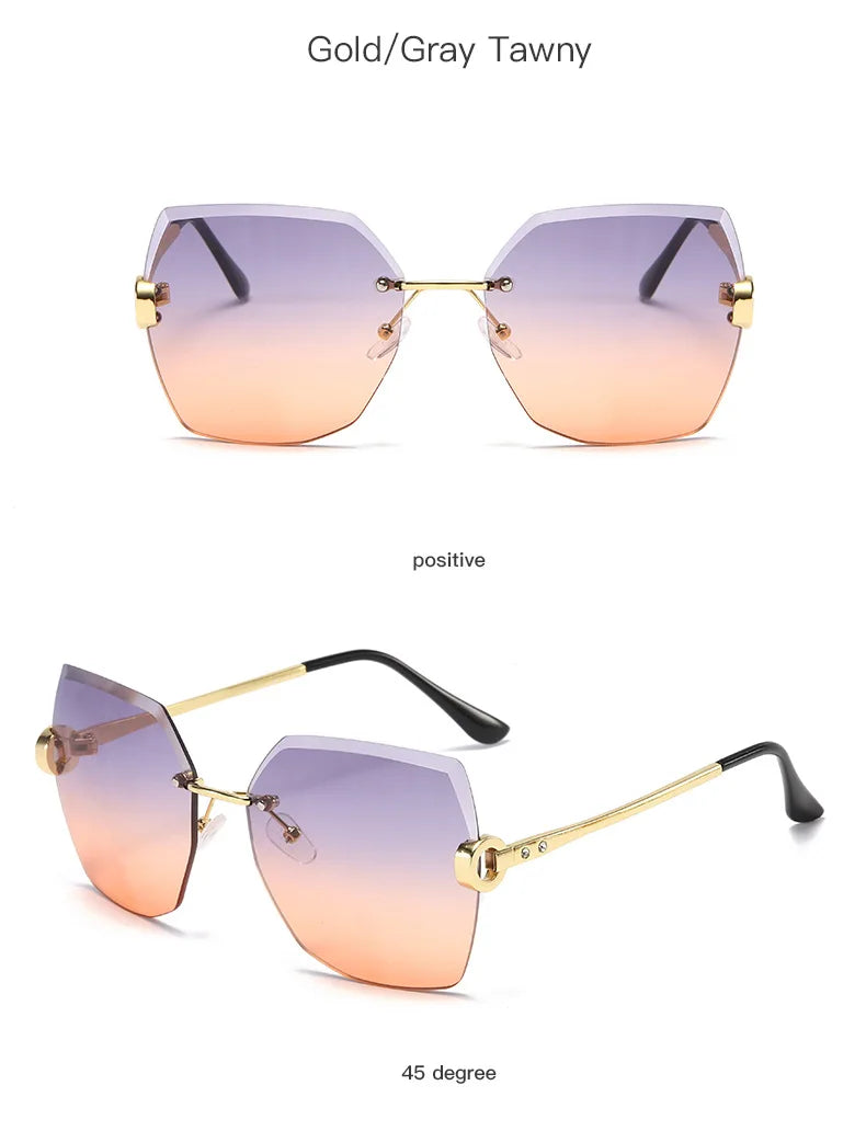 RUOBO – lunettes de soleil sans monture pour femmes, verres dégradés, branches en métal, UV400, vente en gros
