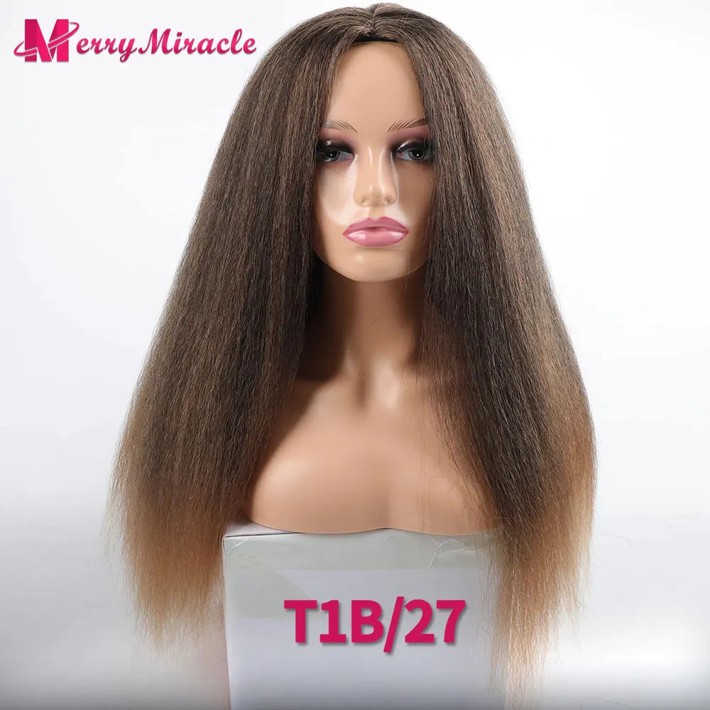 Perruques synthétiques lisses et crépues pour femmes noires, mélange de mèches noires, brunes, blondes, gingembre, rouges et blanches