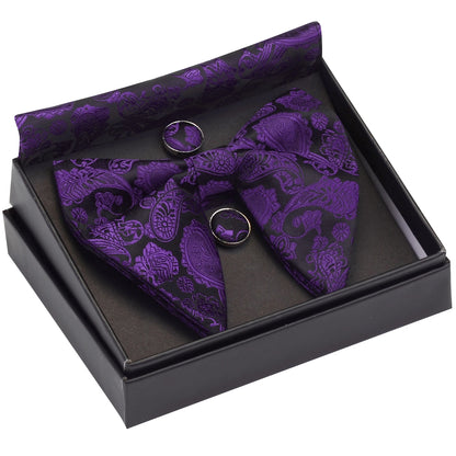 GUSLESON Paisley grand noeud papillon hommes bleu rouge jaune noeud papillon poche carré boutons de manchette ensemble avec boîte-cadeau soie mariage cravate pour homme