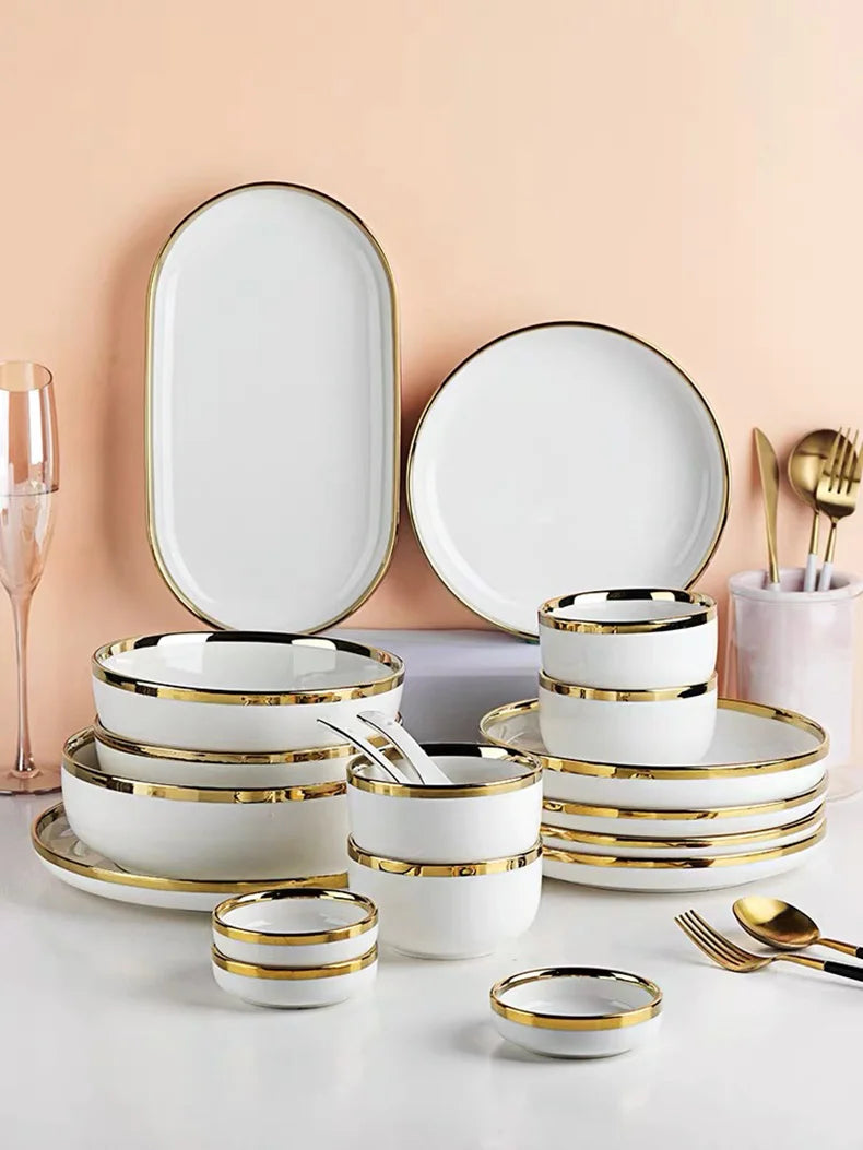 Phnom Penh-Assiettes et bols en porcelaine blanche, ensemble de nourriture, vaisselle, bol à soupe à salade, service britannique