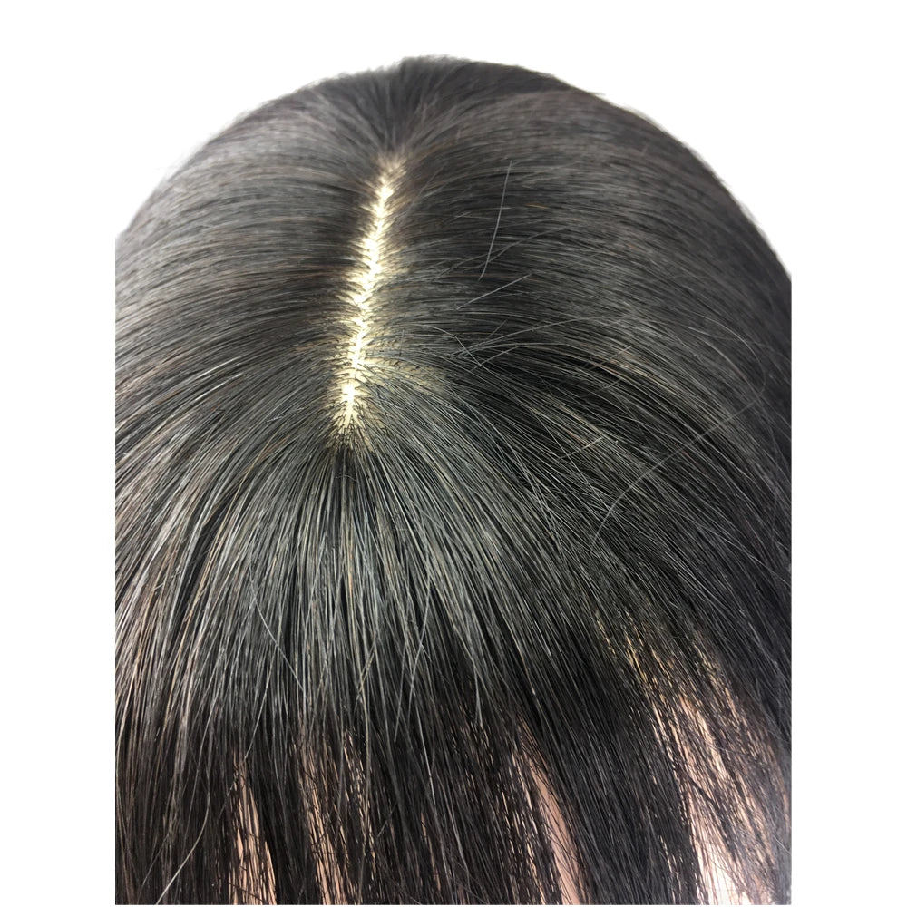 Cheveux humains Toppers pour femmes 10x11 cm dentelle PU Base toupet Topper vrais cheveux humains Clips dans les postiches couverture blanc chauve cheveux