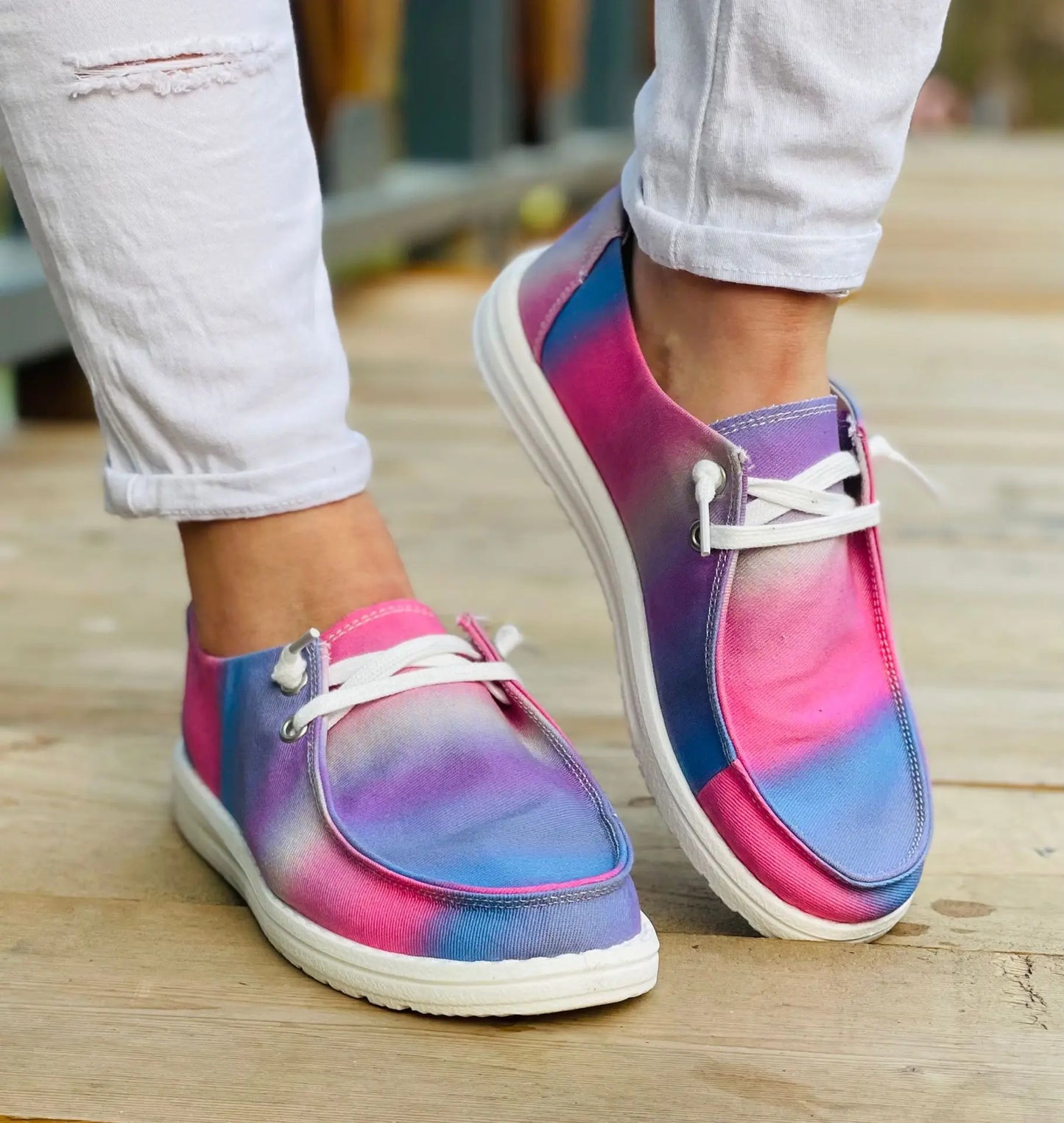 BUSY GIRL DW4051 Wholesale Canvas Lace up Boat Sneaker Women 2023 Fashion Tie Dye Flat Shoes Women Boat Shoes