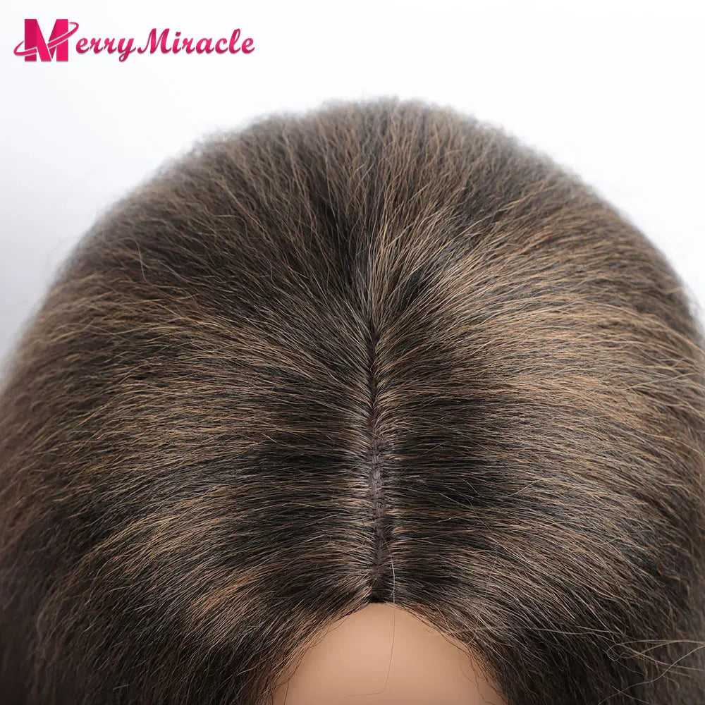 Perruques synthétiques lisses et crépues pour femmes noires, mélange de mèches noires, brunes, blondes, gingembre, rouges et blanches