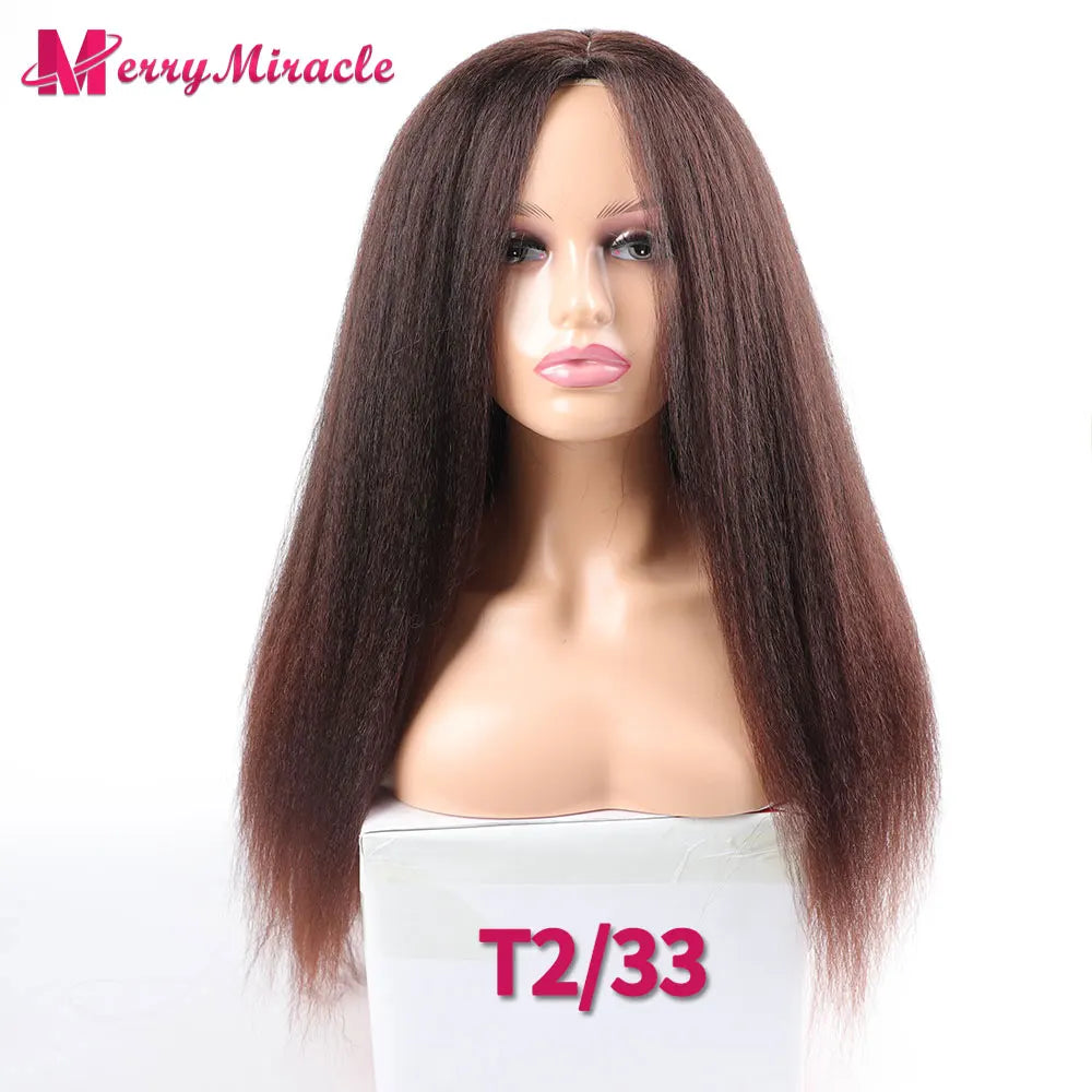 Perruques synthétiques lisses et crépues pour femmes noires, mélange de mèches noires, brunes, blondes, gingembre, rouges et blanches