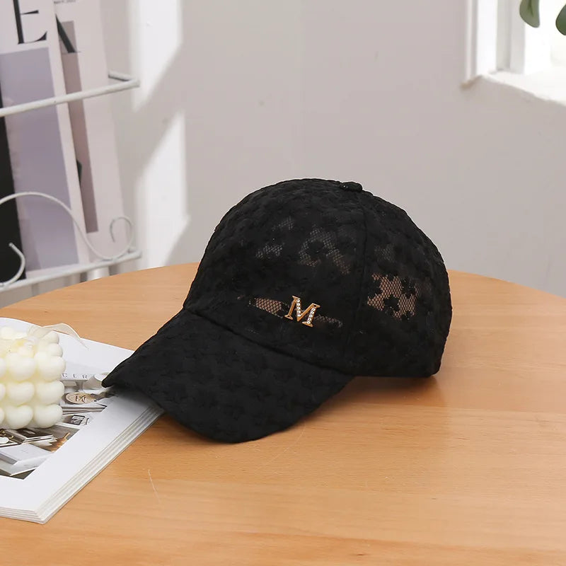 Women Lace Small Flower Baseball Caps Adjustable Hollow Lace Hat Summer Visor Cap Letter Customization