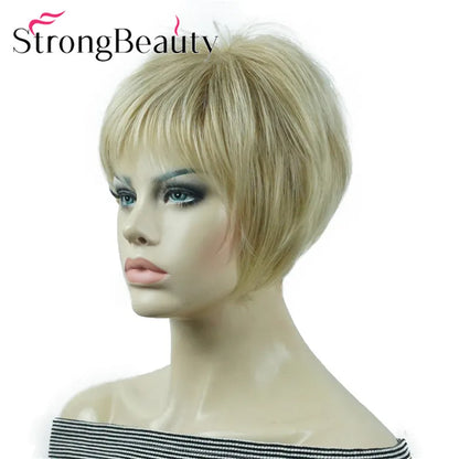 StrongBeauty-Perruques Synthétiques Courtes Droites, Cheveux Doux, Layered Shag, Ombre Blonde
