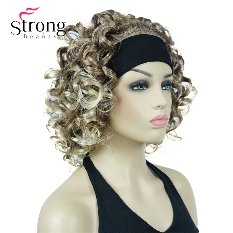 Perruques synthétiques courtes 3/4 à reflets blonds pour femmes, postiche bouclée avec bandeau, choix de couleurs