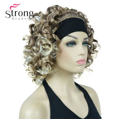 Perruques synthétiques courtes 3/4 à reflets blonds pour femmes, postiche bouclée avec bandeau, choix de couleurs