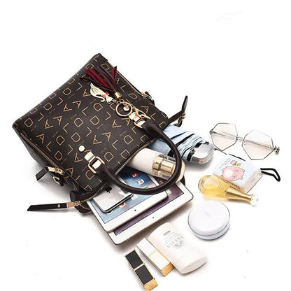 Sac à main en cuir PU avec lettres anglaises pour femmes, sac à poignée supérieure avec pompon, sac à bandoulière de luxe de grande capacité, fourre-tout Design