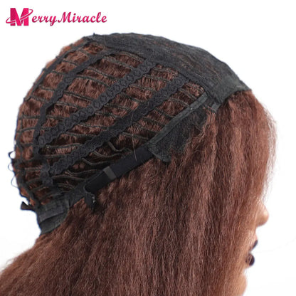 Perruques synthétiques lisses et crépues pour femmes noires, mélange de mèches noires, brunes, blondes, gingembre, rouges et blanches