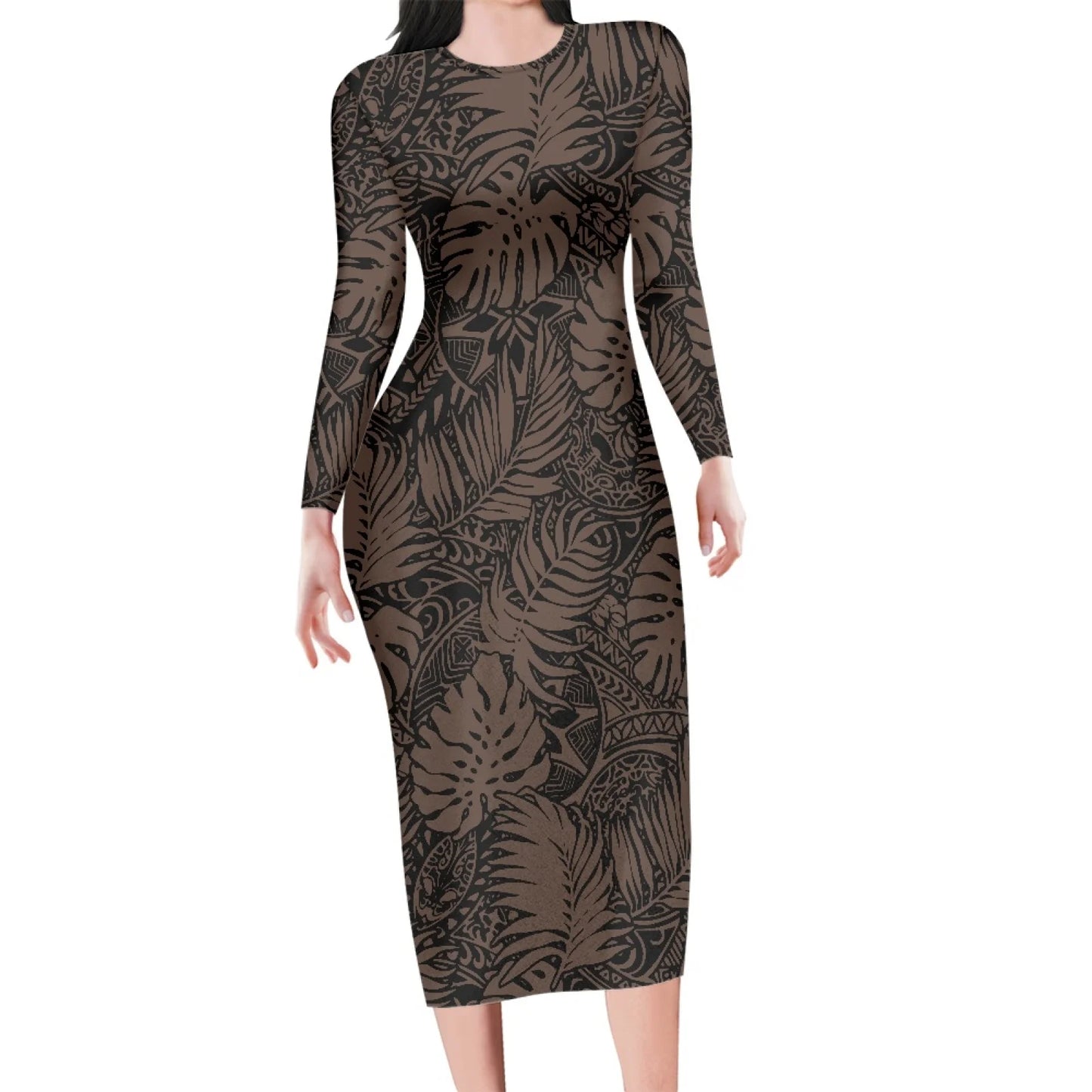 Robe - Nouvelle Arrivée Vert Plumeria Avec Feuille Polynésien Tribal Design Rétro À La mode