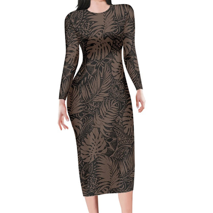 Robe - Nouvelle Arrivée Vert Plumeria Avec Feuille Polynésien Tribal Design Rétro À La mode