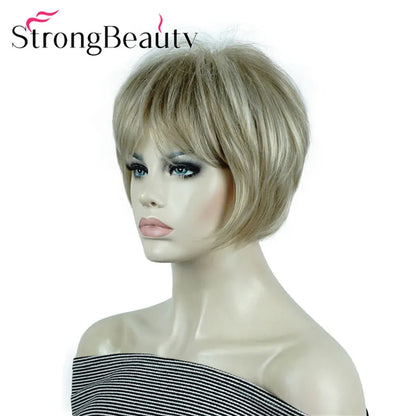 StrongBeauty-Perruques Synthétiques Courtes Droites, Cheveux Doux, Layered Shag, Ombre Blonde