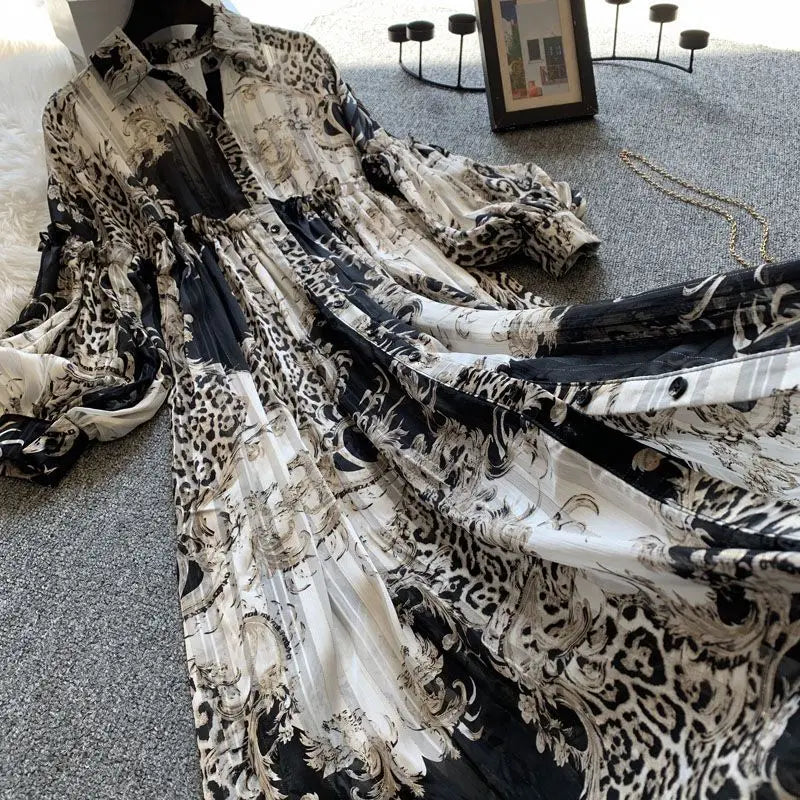 Summer 2023 Fashion Long skirt fancy bow tie lantern long sleeve waist slimming for peplum dress