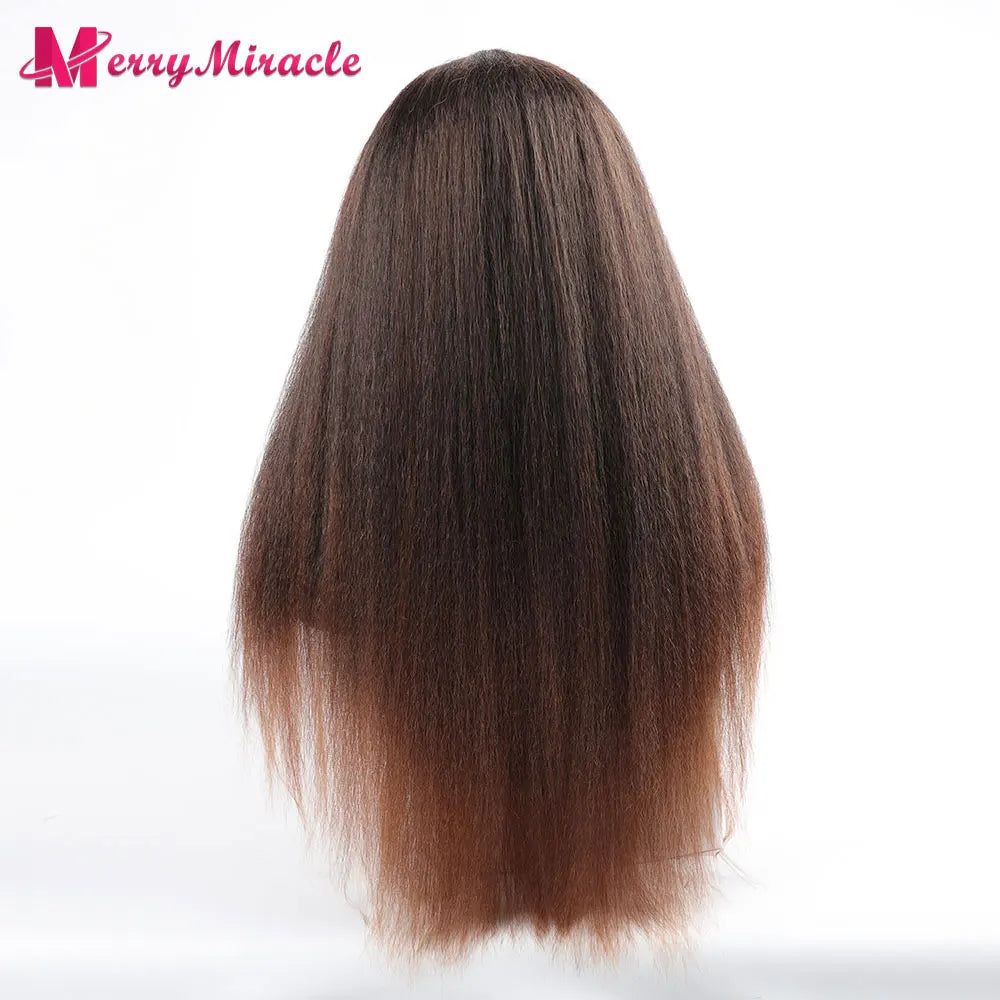 Perruques synthétiques lisses et crépues pour femmes noires, mélange de mèches noires, brunes, blondes, gingembre, rouges et blanches