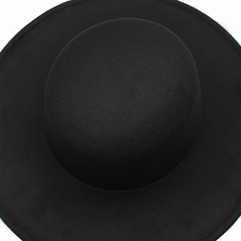 Chapeau français en feutre pour femme, grand bord large, Fedora, Derby en laine d'hiver, chapeaux de mariage et de jazz, dessus plat, 10cm